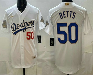 Los Angeles Dodgers #50 Mookie Betts White Gold World Series Champions Collection Limited Jersey
