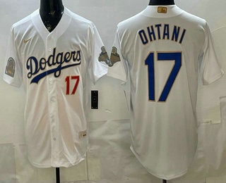 Los Angeles Dodgers #17 Shohei Ohtani White Gold World Series Champions Collection Limited Jersey