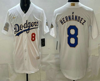 Los Angeles Dodgers #8 Enrique Hernandez White Gold World Series Champions Collection Limited Jersey