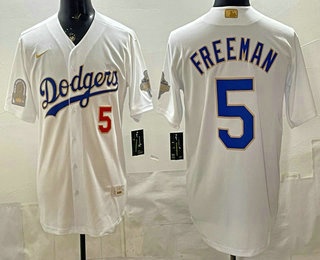 Los Angeles Dodgers #5 Freddie Freeman White Gold World Series Champions Collection Limited Jersey