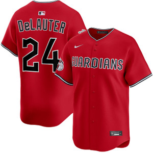 Cleveland Guardians #24 Chase DeLauter Red Cool Base Stitched Baseball Jersey Cleveland Guardians #24 Chase DeLauter Red Cool Base Stitched Baseball Jersey