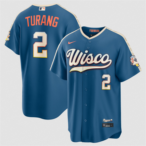Milwaukee Brewers #2 Brice Turang Mineral Blue 2026 City Connect Stadium Stitched Stitched Baseball Jersey