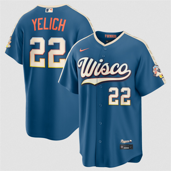 Milwaukee Brewers #22 Christian Yelich Mineral Blue 2026 City Connect Stadium Stitched Stitched Baseball Jersey