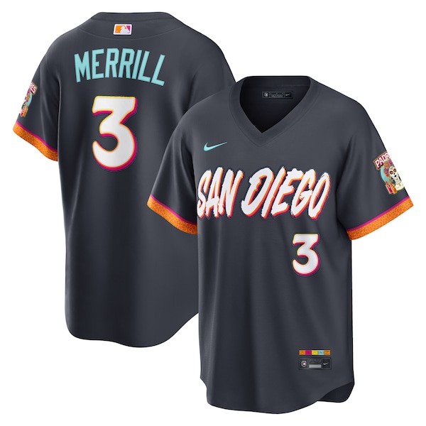 San Diego Padres #3 Jackson Merrill Obsidian 2026 City Connect Stadium Limited Stitched Baseball Jersey San Diego Padres #3 Jackson Merrill Obsidian 2026 City Connect Stadium Limited Stitched Baseball Jersey