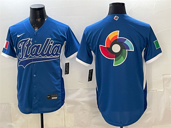 Italy Baseball Blue 2026 World Baseball Classic Big Logo Home Stadium Stitched Jersey