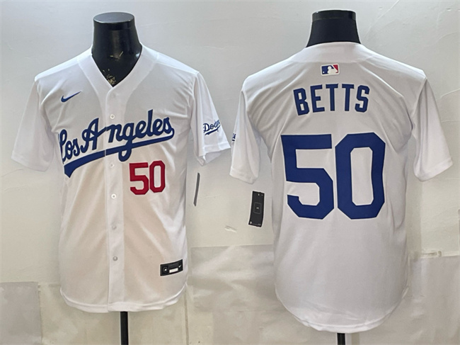 Los Angeles Dodgers #50 Mookie Betts White Alternate Stadium Stitched Baseball Jersey