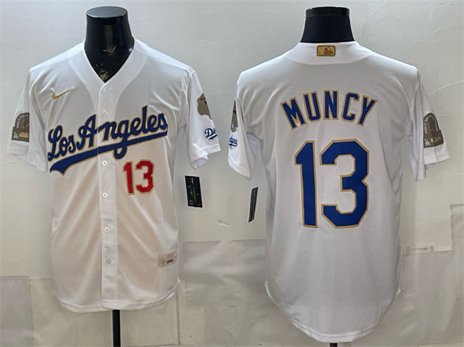 Los Angeles Dodgers #13 Max Muncy White 2026 Gold Collection 9x & B2B Champs Patch Stitched Baseball Jersey