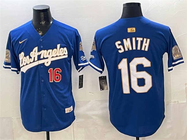 Los Angeles Dodgers #16 Will Smith Royal 2026 Gold Collection 9x & B2B Champs Patch Stitched Baseball Jersey