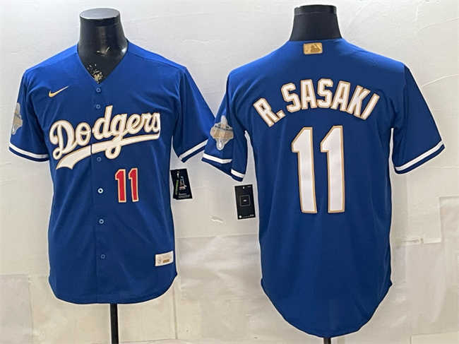 Los Angeles Dodgers #11 Roki Sasaki Royal 2026 Alternate Gold Collection Stadium Stitched Baseball Jersey Los Angeles Dodgers #11 Roki Sasaki Royal 2026 Alternate Gold Collection Stadium Stitched Baseball Jersey