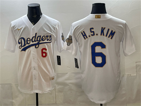 Los Angeles Dodgers #6 H.S.Kim White 2026 Gold Collection Stadium Stitched Baseball Jersey