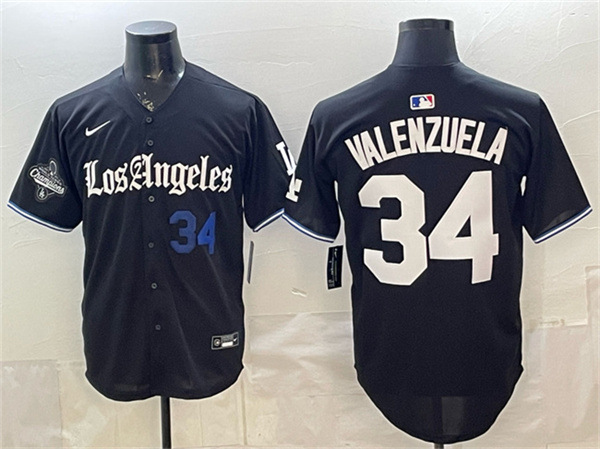 Los Angeles Dodgers #34 Fernando Valenzuela Black 2025 World Series Champions Patch 'Gothic Edition' Vapor Premier Limited Stitched Baseball Jersey Los Angeles Dodgers #34 Fernando Valenzuela Black 2025 World Series Champions Patch 'Gothic Edition' Vapor Premier Limited Stitched Baseball Jersey