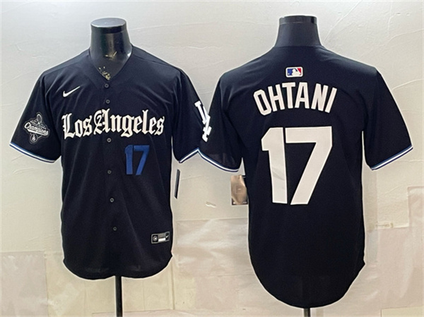 Los Angeles Dodgers #17 Shohei Ohtani Black 2025 World Series Champions Patch 'Gothic Edition' Vapor Premier Limited Stitched Baseball Jersey Los Angeles Dodgers #17 Shohei Ohtani Black 2025 World Series Champions Patch 'Gothic Edition' Vapor Premier Limited Stitched Baseball Jersey