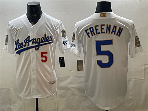 Los Angeles Dodgers #5 Freddie Freeman White 2026 Gold Collection 9x & B2B Champs Patch Stitched Baseball Jersey