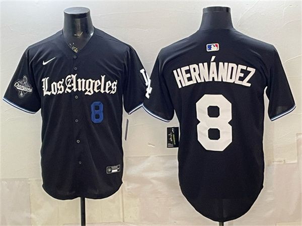 Los Angeles Dodgers #8 Enrique Hernandez Black 2025 World Series Champions Patch 'Gothic Edition' Vapor Premier Limited Stitched Baseball Jersey
