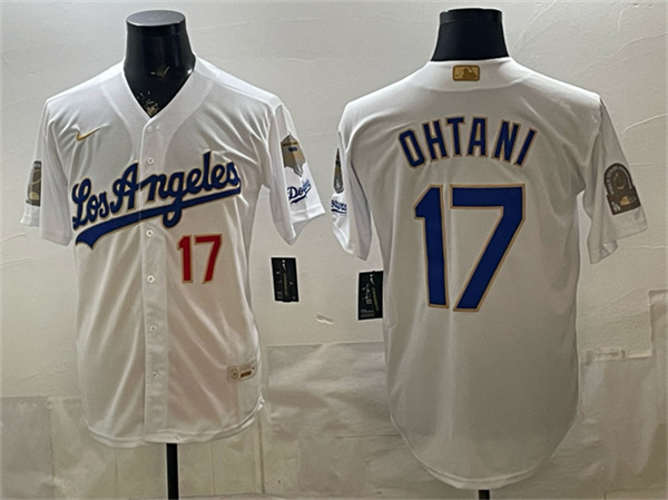 Los Angeles Dodgers #17 Shohei Ohtani White 2026 Gold Collection 9x & B2B Champs Patch Stitched Baseball Jersey