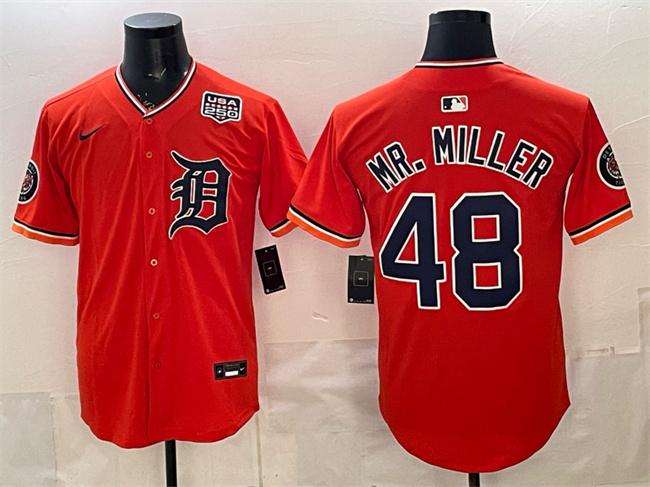 Detroit Tigers #48 Mr. Miller Orange 2026 Alternate USA 250' Patch Vapor Premier Limited Stitched Baseball Jersey