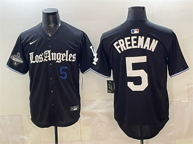 Los Angeles Dodgers #5 Freddie Freeman Black 2025 World Series Champions Patch 'Gothic Edition' Vapor Premier Limited Stitched Baseball Jersey