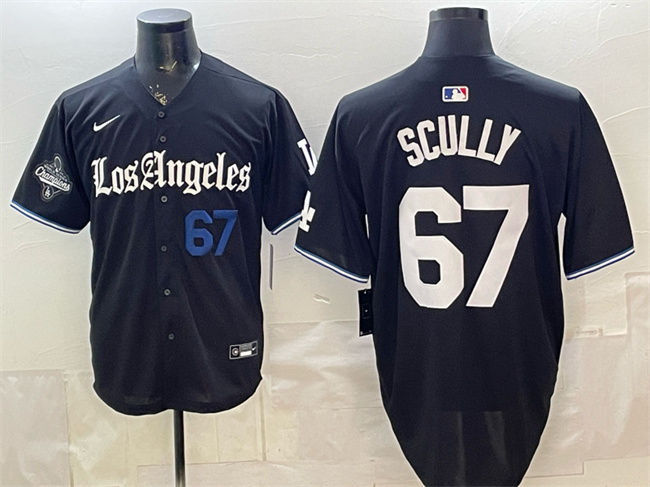 Los Angeles Dodgers #67 Vin Scully Black 2025 World Series Champions Patch 'Gothic Edition' Vapor Premier Limited Stitched Baseball Jersey