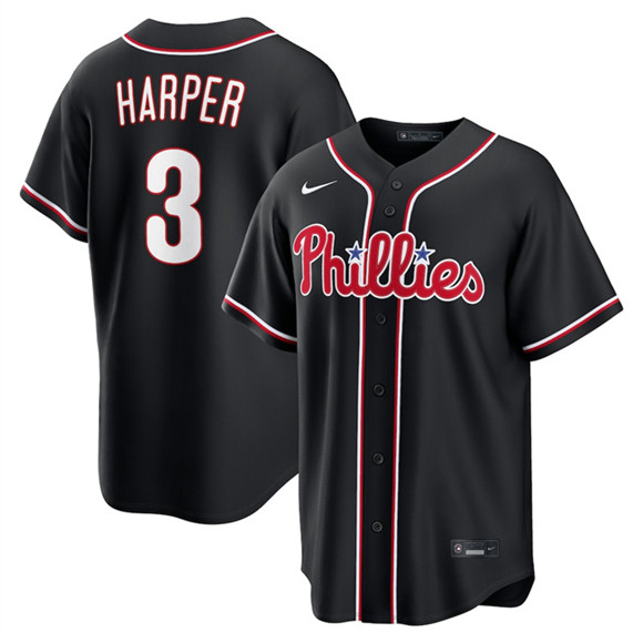 Philadelphia Phillies #3 Bryce Harper Fashion Black Out Stitched Baseball Jersey