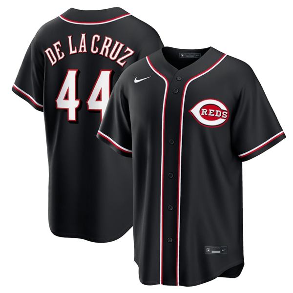 Cincinnati Reds #44 Elly De La Cruz Black Out Stitched Baseball Jersey Cincinnati Reds #44 Elly De La Cruz Black Out Stitched Baseball Jersey