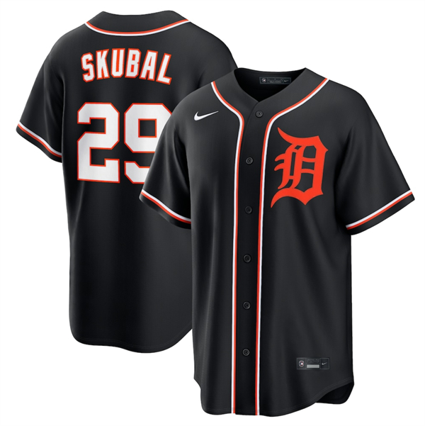 Detroit Tigers #29 Tarik Skubal Black Out Stitched Baseball Jersey Detroit Tigers #29 Tarik Skubal Black Out Stitched Baseball Jersey