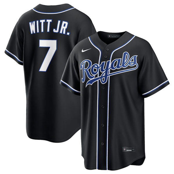 Kansas City Royals #7 Bobby Witt Jr. Black Out Stitched Baseball Jersey
