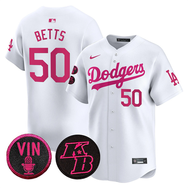 Los Angeles Dodgers #50 Mookie Betts White 2026 Mother??s Day Vapor Premier Limited Stitched Baseball Jersey