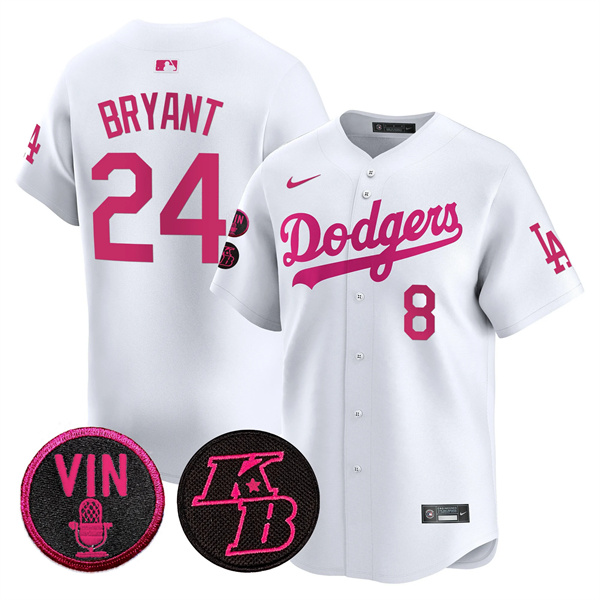 Los Angeles Dodgers Front #8 Back #24 Kobe Bryant White 2026 Mother??s Day Vapor Premier Limited Stitched Baseball Jersey