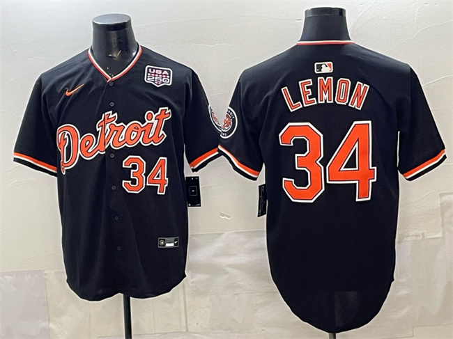 Detroit Tigers #34 Chet Lemon Black 2026 Alternate USA 250' Patch Vapor Premier Limited Stitched Baseball Jersey