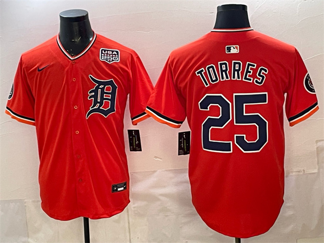 Detroit Tigers #25 Gleyber Torres Orange 2026 Alternate USA 250' Patch Vapor Premier Limited Stitched Baseball Jersey Detroit Tigers #25 Gleyber Torres Orange 2026 Alternate USA 250' Patch Vapor Premier Limited Stitched Baseball Jersey