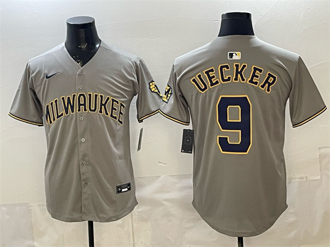 Milwaukee Brewers #9 Bob Uecker Grey Home Limited Stitched Jersey Milwaukee Brewers #9 Bob Uecker Grey Home Limited Stitched Jersey