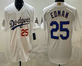 Los Angeles Dodgers #25 Tommy Edman White 2026 Gold Back To Back World Champions Collection Stadium Jersey