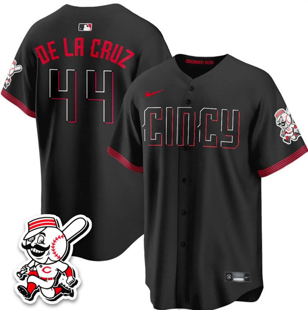 Cincinnati Reds #44 Elly De La Cruz Black City Connect With Patch Limited Stitched Baseball Jersey Cincinnati Reds #44 Elly De La Cruz Black City Connect With Patch Limited Stitched Baseball Jersey
