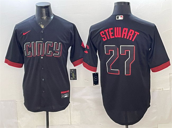 Cincinnati Reds #27 Sal Stewart Black City Connect Cool Base Stitched Baseball Jersey