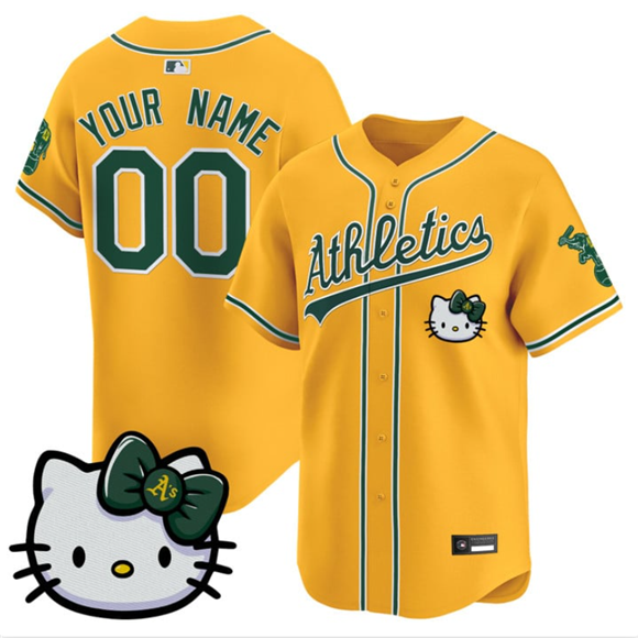 Oakland Athletics Active Player Custom Gold Hello Kitty Vapor Premier Limited Stitched Baseball Jersey Oakland Athletics Active Player Custom Gold Hello Kitty Vapor Premier Limited Stitched Baseball Jersey