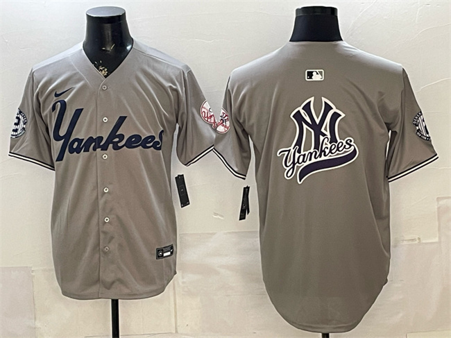New York Yankees Team Big Logo Grey With Patch Limited Stitched Baseball Jersey