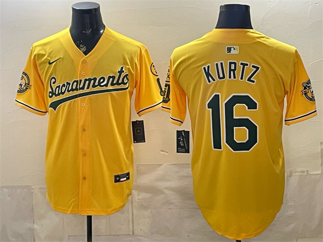 Oakland Athletics #16 Nick Kurtz 2026 Yellow Alternate Sacramento Celebrating 125 Years Vapor Limited Stitched Baseball Jersey