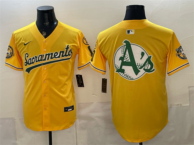 Oakland Athletics Team Big Logo 2026 Yellow Alternate Sacramento Celebrating 125 Years Vapor Limited Stitched Baseball Jerseys
