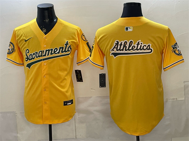 Oakland Athletics Team Big Logo 2026 Yellow Alternate Sacramento Celebrating 125 Years Vapor Limited Stitched Baseball Jerseys