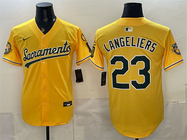 Oakland Athletics #23 Shea Langeliers 2026 Yellow Alternate Sacramento Celebrating 125 Years Vapor Limited Stitched Baseball Jersey