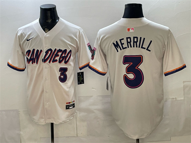 San Diego Padres #3 Jackson Merrill Cream 2026 City Connect Stadium Stitched Baseball Jersey San Diego Padres #3 Jackson Merrill Cream 2026 City Connect Stadium Stitched Baseball Jersey