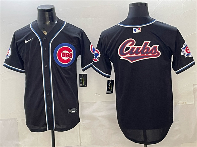 Chicago Cubs Team Big Logo 2026 Fashion Replica Black Out Stitched Baseball Jersey