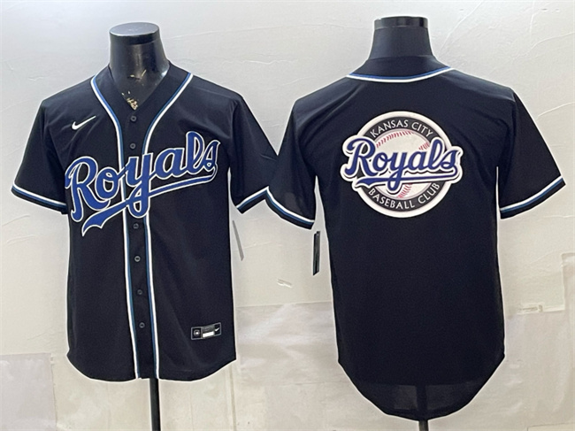 Kansas City Royals Team Big Logo 2026 Fashion Replica Black Out Stitched Baseball Jersey