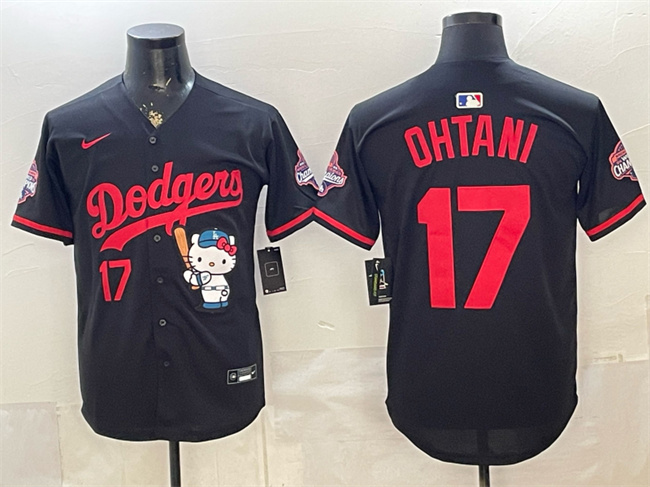 Los Angeles Dodgers #17 Shohei Ohtani Black Hello Kitty Night 2025 World Series Champions Patch Stitched Baseball Jersey