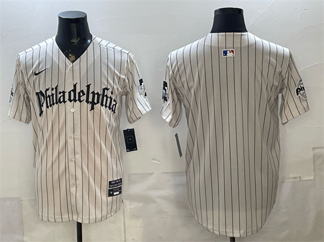 Philadelphia Phillies Blank Cream Pinstripe Gothic Vapor Limited Stitched Jersey