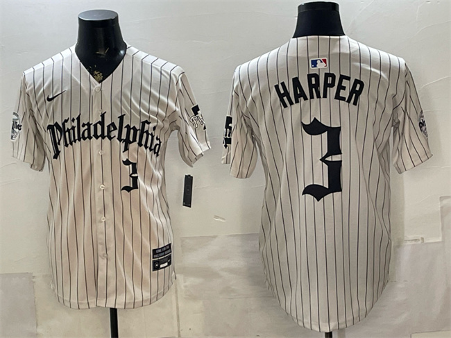 Philadelphia Phillies #3 Bryce Harper Cream Pinstripe Gothic Vapor Limited Stitched Jersey