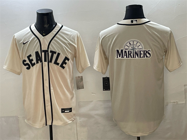 Seattle Mariners Team Big Logo Cream Alternate Stitched Baseball Jersey Seattle Mariners Team Big Logo Cream Alternate Stitched Baseball Jersey