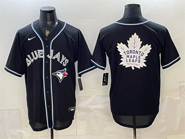 Toronto Blue Jays & Leafs With White Leafs Logo 2026 Fashion Replica Black Out Stitched Baseball Jersey