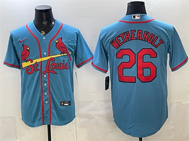 St. Louis Cardinals #26 JJ Wetherholt Blue Cool Base Stitched Baseball Jersey