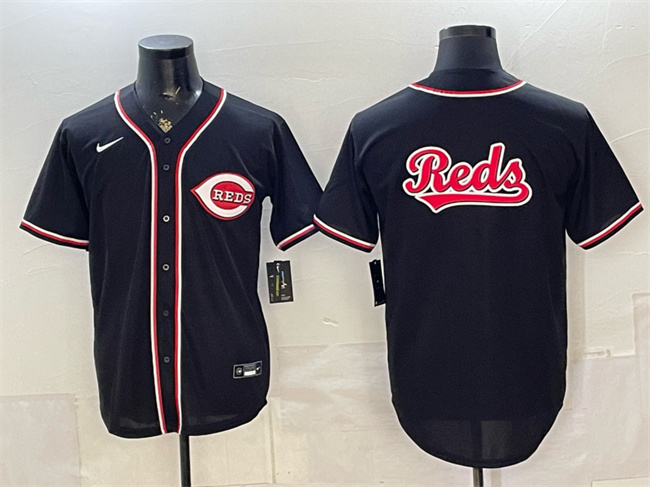 Cincinnati Reds Team Big Logo 2026 Fashion Replica Black Out Stitched Baseball Jersey Cincinnati Reds Team Big Logo 2026 Fashion Replica Black Out Stitched Baseball Jersey